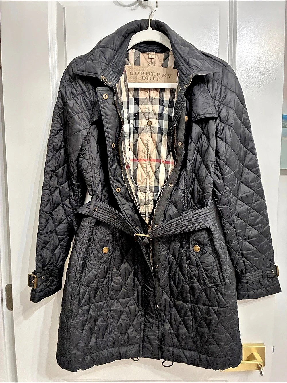 Burberry Brit Trench Coats Black Beige Size M
